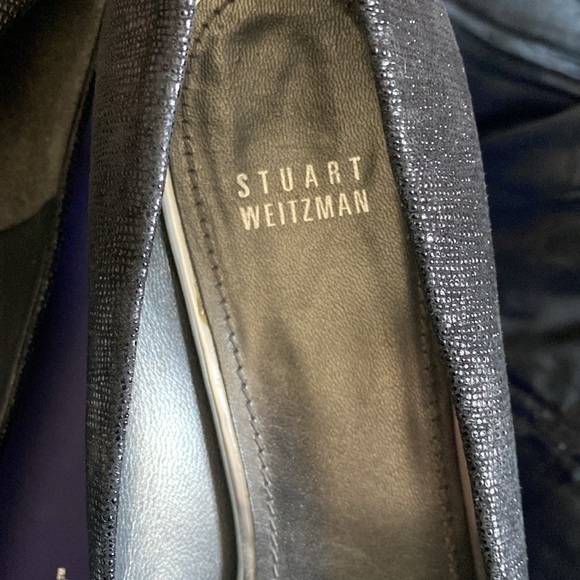 Stuart Weitzman Shimmering Snake Texture Leather Dark Silver Lining Logo Shoes - Picture 14 of 16